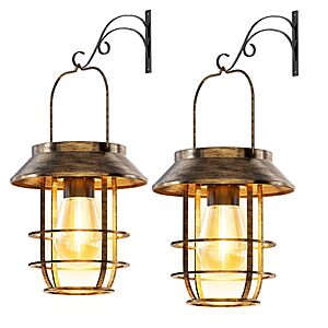 2-Pack Ahaorigin Retro Metal Hanging Solar Lanterns w/ Wall Hooks $15