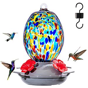 19-oz Muse Garden Glass Hummingbird Feeder (Blue Polka Dots or Blue) .45