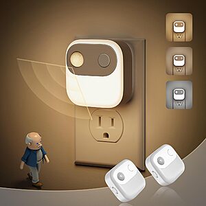 2-Pk JandCase Motion Sensor Wall Plug Night Lights $6.50 