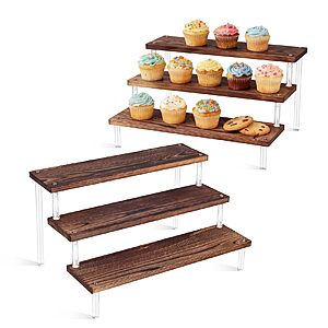 2-Pack 3-Tier Vigordream Wooden Display Riser Stand (Brown, 11.8") $12 