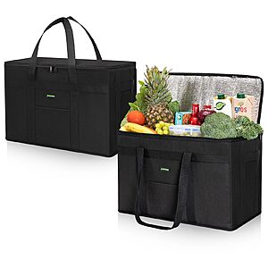 2-Pack 42L JUNGYOON Heavy-Duty Insulated Collapsible Bag w/ Zipper (Black) $15 