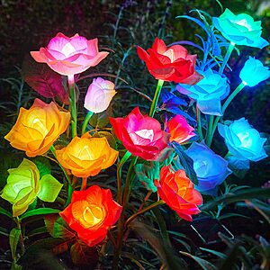 [Prime] 3-Pack RECHOO Solar LED Flower Garden Lights w/ 15 Roses $10.79 + Free Shipping