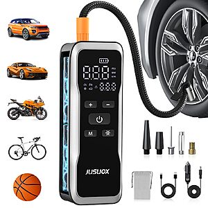 150PSI JUSUOX Dual Power (Cordless & 12V DC) Portable Tire Inflator Air Compressor w/ Emergency LED Light $16.49 + Free Shipping w/ Prime or on $35+