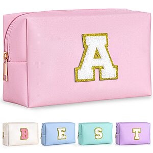 TOPEAST Preppy Initial Cosmetic Bags w/ Zipper (A, C, E, M, K, L, S) $5 