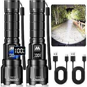 Prime Members: 2-Pk Wdtpro LED USB-C  Rechargable Tactical Flashlight w/ Zoom $10.05 + Free S&H