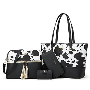 4-Piece YTL Women's Fashion Handbags (Cow-Black-c/Brown-c) $15.15 + Free Shipping w/ Prime or on $35+