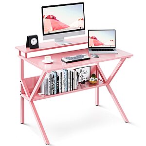 18.9"D x 27.5"W x 32"H ODK Study Desk w/ Storage & Monitor Stand (Pink) $39.99 + Free Shipping