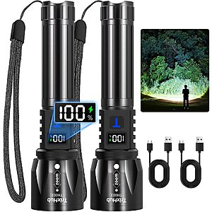 2-Pk TrixHub Rechargeable High Lumens 5-Mode Flashlights w/ LCD Display $9.70 