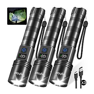 3-Pk Tughlax 5-Mode Rechargeable Flashlights w/ LCD Digital Display $15 