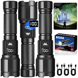 Prime Members: 3-Pk WdtPro 6000lm Rechargeable Flashlight w/ Zoom & LCD Display $14.95 + Free S&H