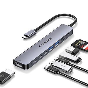 8-in-1 LENTION USB C Hub Dock w/ 4K HDMI, 100W PD & 2x USB-C $11 