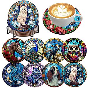 8-Pack ijbnhd 4" Non-Slip Diamond Painting Coasters w/ Holder + Free Shipping w/ Prime or on +
