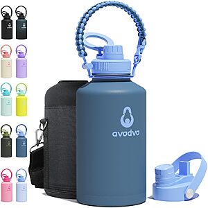 64-Oz avodvo Insulated Water Bottle w/ 2-in-1 Lid & Strap $15 