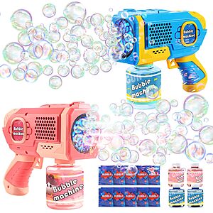 2-Pack EagleStone Bubble Gun Machine w/ 4x Bottles + 10x Bags Refill Solution $11.40 