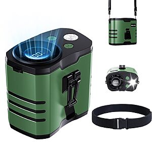 Auxemu 10000mAh Rechargeable Belt Clip Waist Fan w/ LED Light (Green or Orange) or on