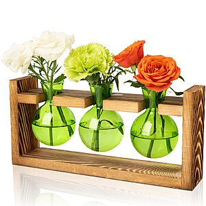 XXXFLOWER 3 Bulb Vase Plant Terrarium w/ Wooden Stand (3 Colors)
