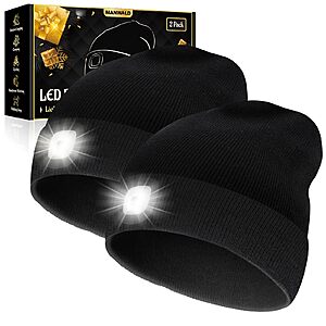 2-Pack MANWALD USB Rechargeable LED Headlamp Beanie w/ 3 Adjustable Brightnesses (Various) $12.99 + Free Shipping w/ Prime or on $35+