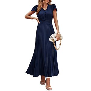 PRETTYGARDEN Women's V Neck Ruffle Summer Maxi Dress $14.99 + Free Shipping w/ Prime or on $35+