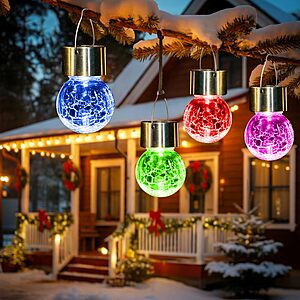 Prime Members: 8-Pk GIGALUMI Solar Hanging Cracked Glass Outdoor Lights $11.45 & More + Free S&H