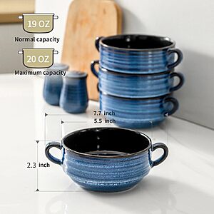 20-oz HASENSE French Onion Soup Bowls w/ Handles (Blue): 6-pk $25, 4-pk $18.50 