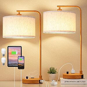 [Prime] 2-Pack 21" Innqoo Dimmable Modern Wood Linen Shade Table Lamps $29.99 + Free Shipping