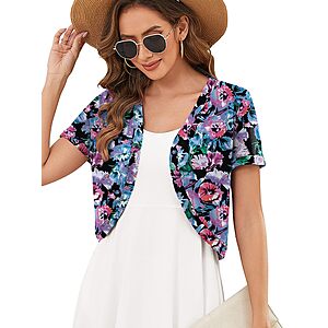 Heymoments Women's Short Sleeve Front Cropped Cardigan Shrugs (Various)  $9.99 + Free Shipping w/ Prime or on $35+