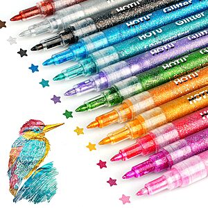 12-Ct HOTU 0.7mm Glitter Markers w/ Water-Based Ink $5.25 w/ S&S