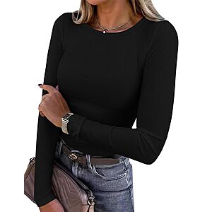PRETTYGARDEN Women's Crewneck Long Sleeve Tops (Black or White)