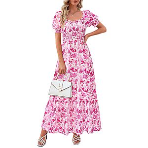 PRETTYGARDEN Women's Summer Floral Boho Eyelet Flowy Maxi Dress (various) $16 