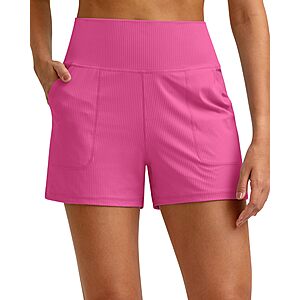 G4Free Women's High Waisted Ribbed Stretchy Workout Shorts w/ Pockets (Various) $9.99 + Free Shipping w/ Prime or on $35+