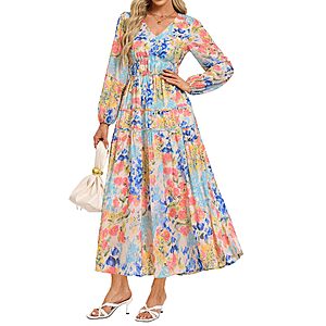 GRACE KARIN Women's Long Sleeve Floral Maxi Dress (Various) $17.49 + Free Shipping w/ Prime or on $35+