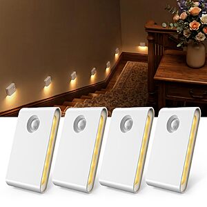 4-Pk EZVALO Rechargeable LED Stair Night Lights w/ Motion Sensor