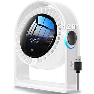 6.5" RANVOO FZ1 Ultra USB Desk Fan w/ 4 Speeds, LED Display & 120° Tilt (3 Colors)