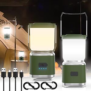 2-Pk 4" Hoxida Rechargeable 336-Lumen LED Portable Camping Lantern w/ 4 Modes