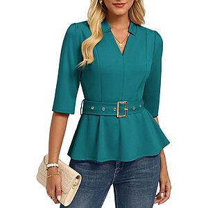GRACE KARIN Women's V-Neck Business Casual Blouse Peplum Work Top (Various) from