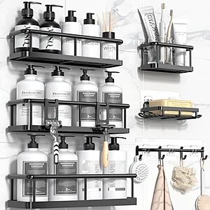 6-Piece Yasonic Shower Caddy Organizers w/ Hooks (Black) $9.99 + Free Ship w/Prime or on orders $35+