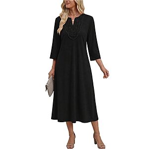 ZEAGOO Women's 3/4 Sleeve V Neck Lace Casual Midi Dress (2 Colors) $10 