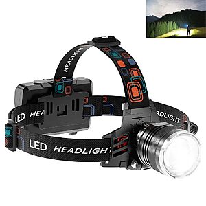 TZXTW Rechargeable 90° Adjustable Super Bright Headlamp w/ 5-Modes $12.35 