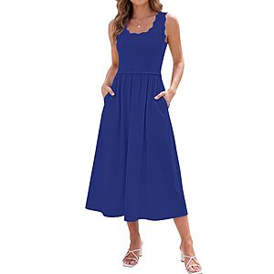 AUMORA Women's A line Sleeveless Scoop Neck Flowy Dress w/ Pockets $12 