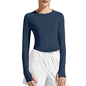 G4Free Womens SPF Long Sleeve Rash Guard Athletic Casual Tops w/ Thumbholes & Curved Hem (Various) $9.99 + Free Shipping w/ Prime or on $35+