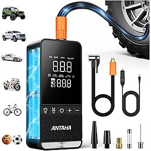 Antaha 150PSI Dual Power Source Portable Air Compressor w/ LED Light & Auto Shut-Off  $13.29 + Free Shipping w/ Prime or on $35+