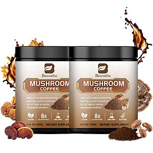 2-Pack 4.23-Oz B Beworths Mix Arabica Low Roast Mushroom Instant Coffee (Cacao Flavor) $13.17 w/ S&S + Free Shipping w/ Prime or on $35+