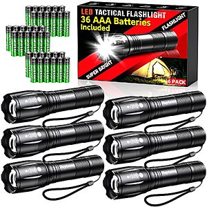 Prime Members: 6-Pk TuyLuxe 200-Lumen LED Flashlights w/ 36 AAA Batteries $16.80 + Free S&H