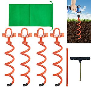 Prime Members: 4-Pk MIXXIDEA 11.4" Metal Spiral Ground Anchors w/ Folding Rings $13.75 + Free S&H
