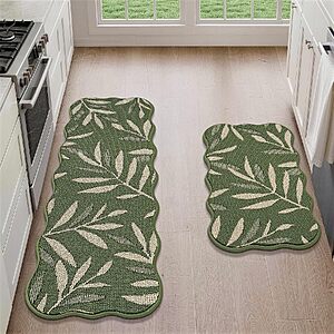 2-Pk JSEI 3D Leaf Scalloped Kitchen Rug Set: 17"x30" + 17"x60" $18, 17"x30" + 17"x48" $15 