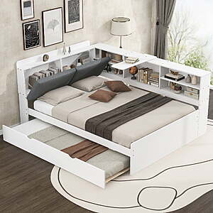 Euroco Full Size Modern Daybed w/ Twin Trundle & Storage Headboard (White or Gray) from $220.01 + Free Shipping