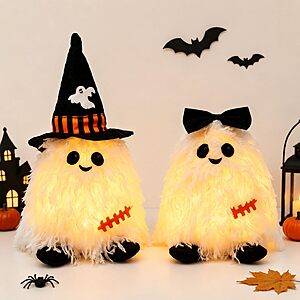 2-Pack Nuvagiki LED Light-Up Halloween Ghost Tabletop Figurines w/ Witch Hat & Bow $6.49 + Free Shipping w/ Prime or on $35+