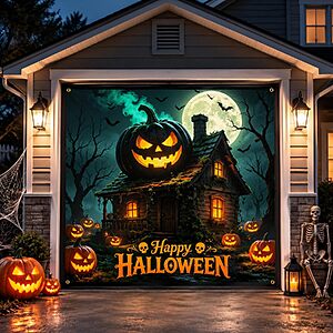 GORDITA Halloween Pumpkin Garage Door Cover Banner 7'x16'  $9.99 or 7'x8' $8.49 + Free Shipping w/ Prime or on $35+