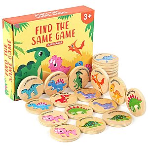 24-Pc Protado Wooden Dinosaur Matching Game w/ Smooth-Edged Memory Tiles