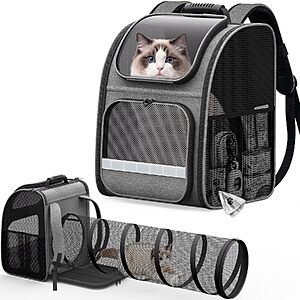 Pawtners Cat Backpack Carrier w/ Expandable Play Tunnel (Gray) $25 + Free S&H